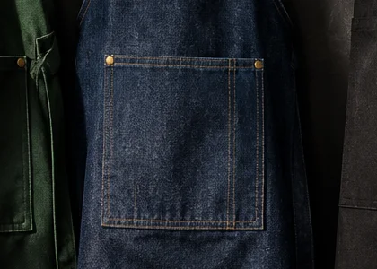 Delantal de denim con tiras cruzadas en índigo